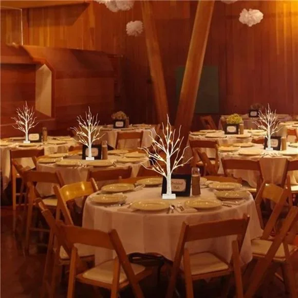 Set of 4 Birch Tree 2Ft Tabletop Christmas Tree with Lights 24 Warm White LED